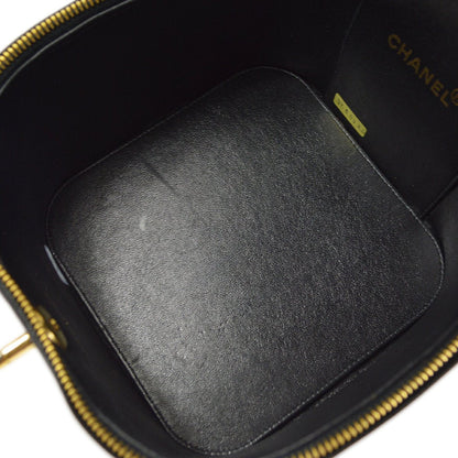 CHANEL 1995 Vanity Handbag Black Patent Leather ao34395
