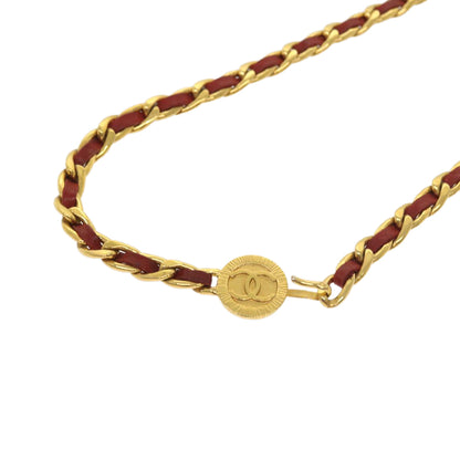 Chanel COCO Mark Chain Belt Red CC Auth arB
