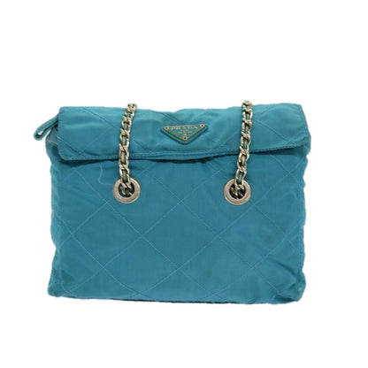 PRADA Chain Shoulder Bag Nylon Blue Auth ar12043