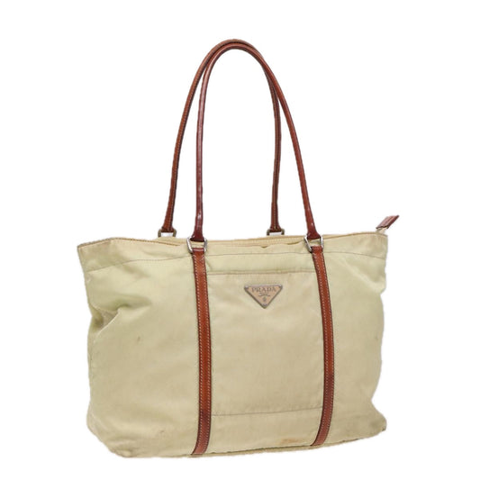 PRADA Tote Bag Nylon Beige Auth ar12047