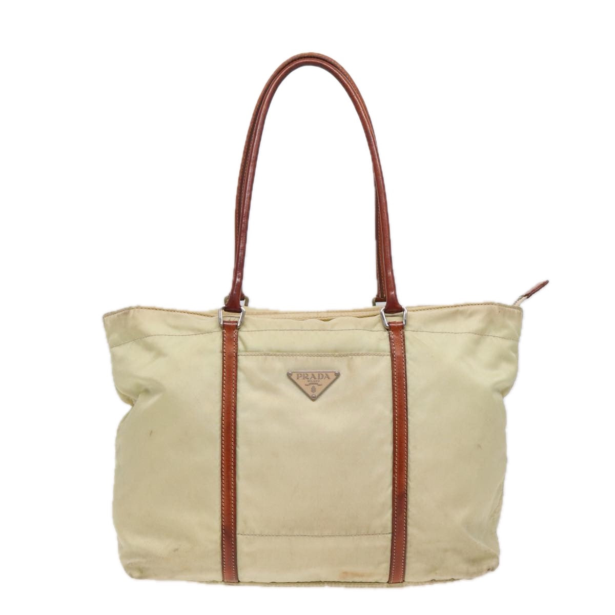 PRADA Tote Bag Nylon Beige Auth ar12047