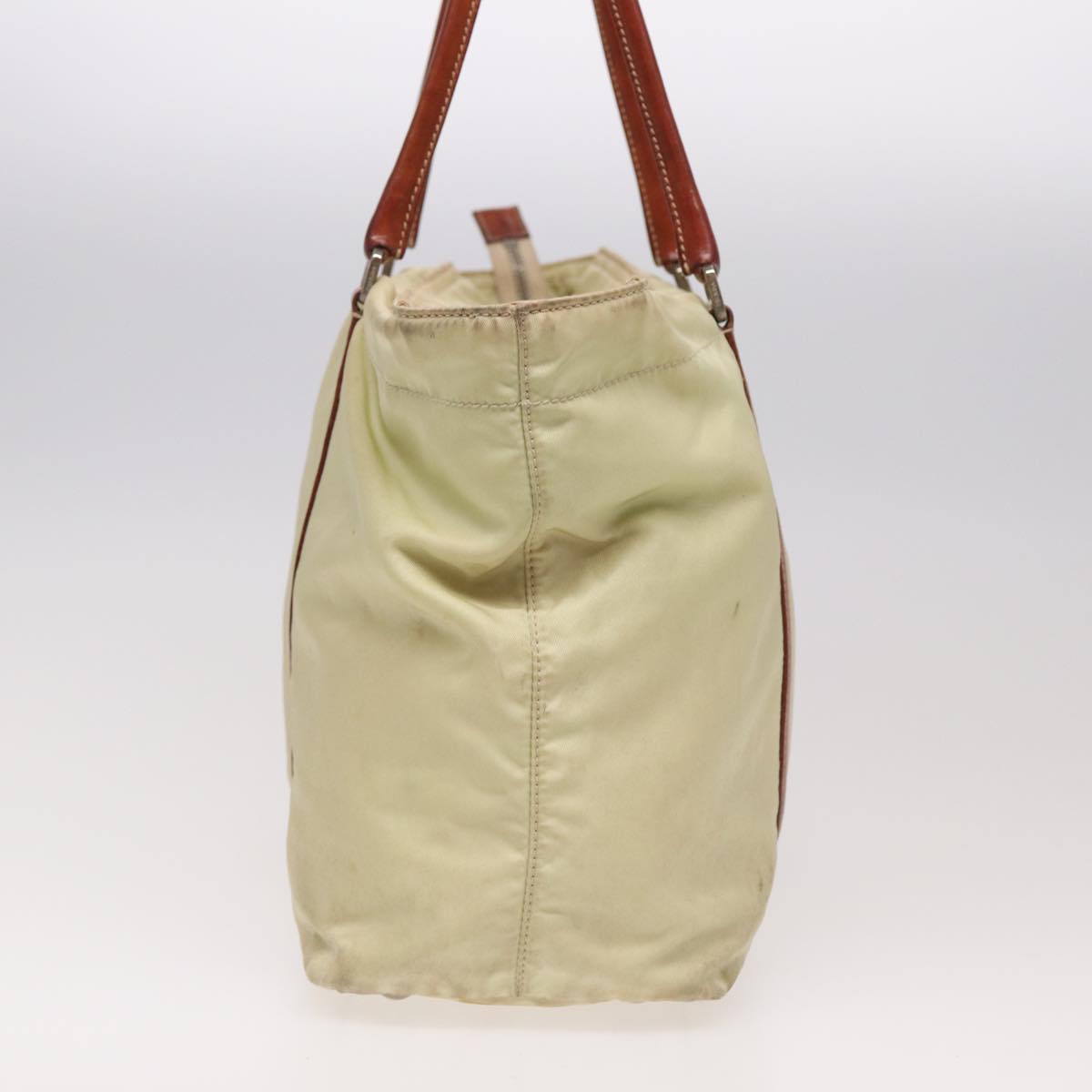 PRADA Tote Bag Nylon Beige Auth ar12047