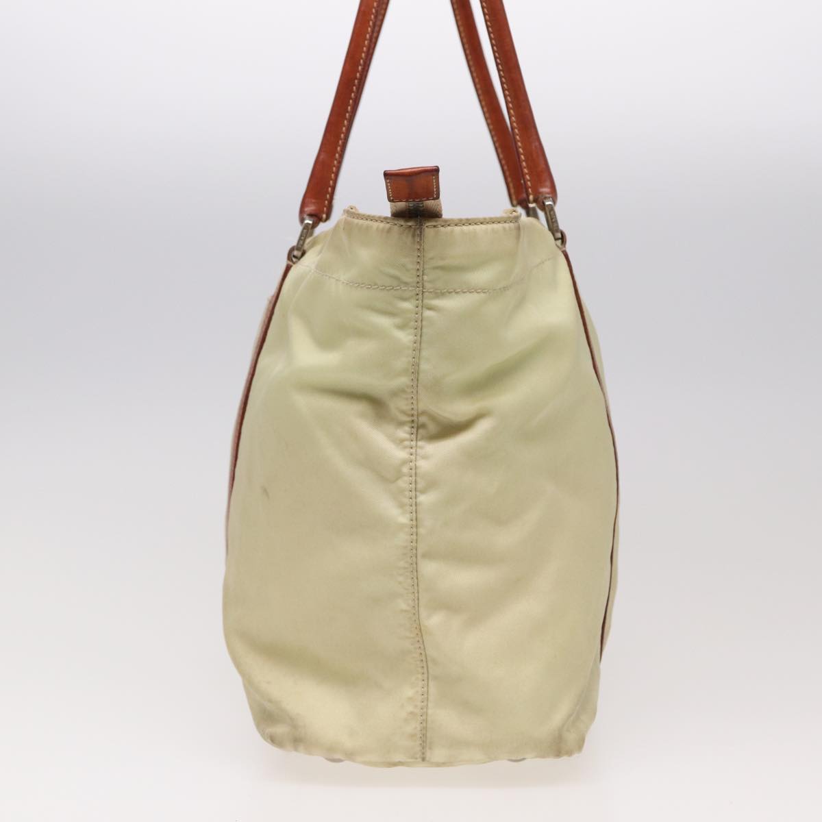 PRADA Tote Bag Nylon Beige Auth ar12047