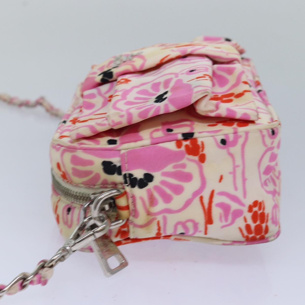 PRADA Ribbon Chain Shoulder Bag Nylon Pink Auth ar12118