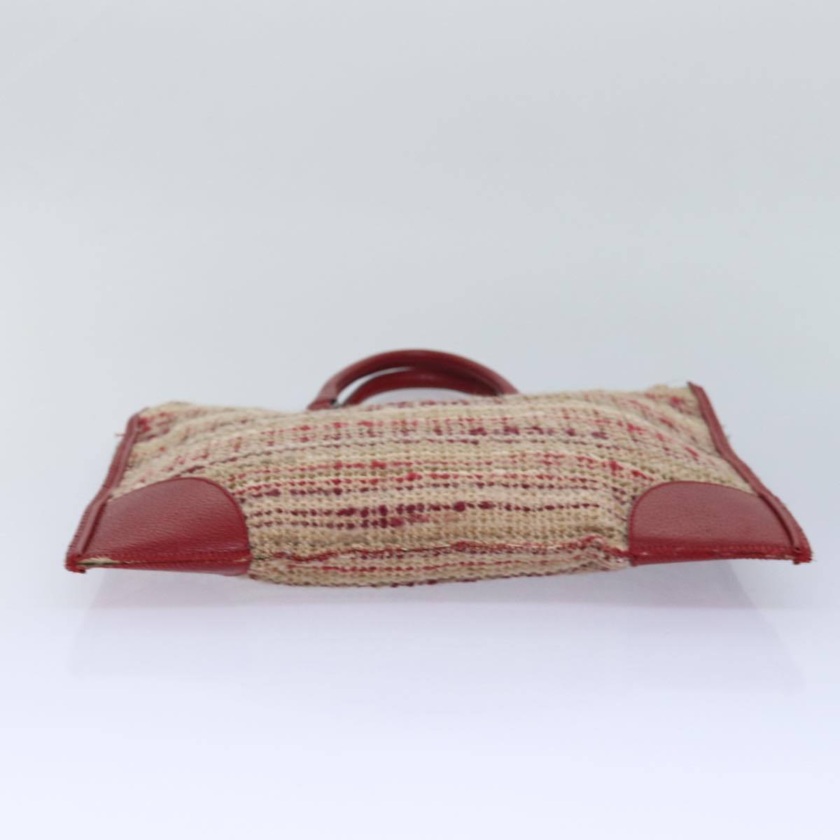 PRADA Hand Bag Wool Beige Red Auth ar12196