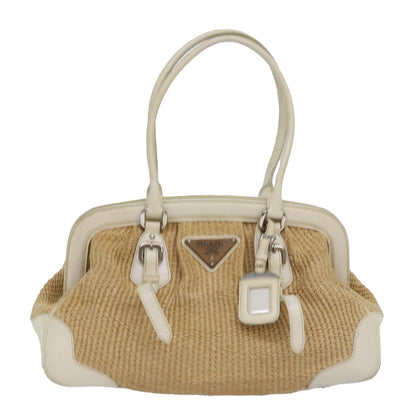 PRADA Hand Bag Straw Beige Auth ar12199