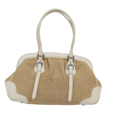 PRADA Hand Bag Straw Beige Auth ar12199