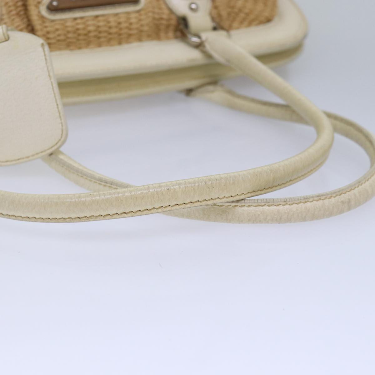 PRADA Hand Bag Straw Beige Auth ar12199