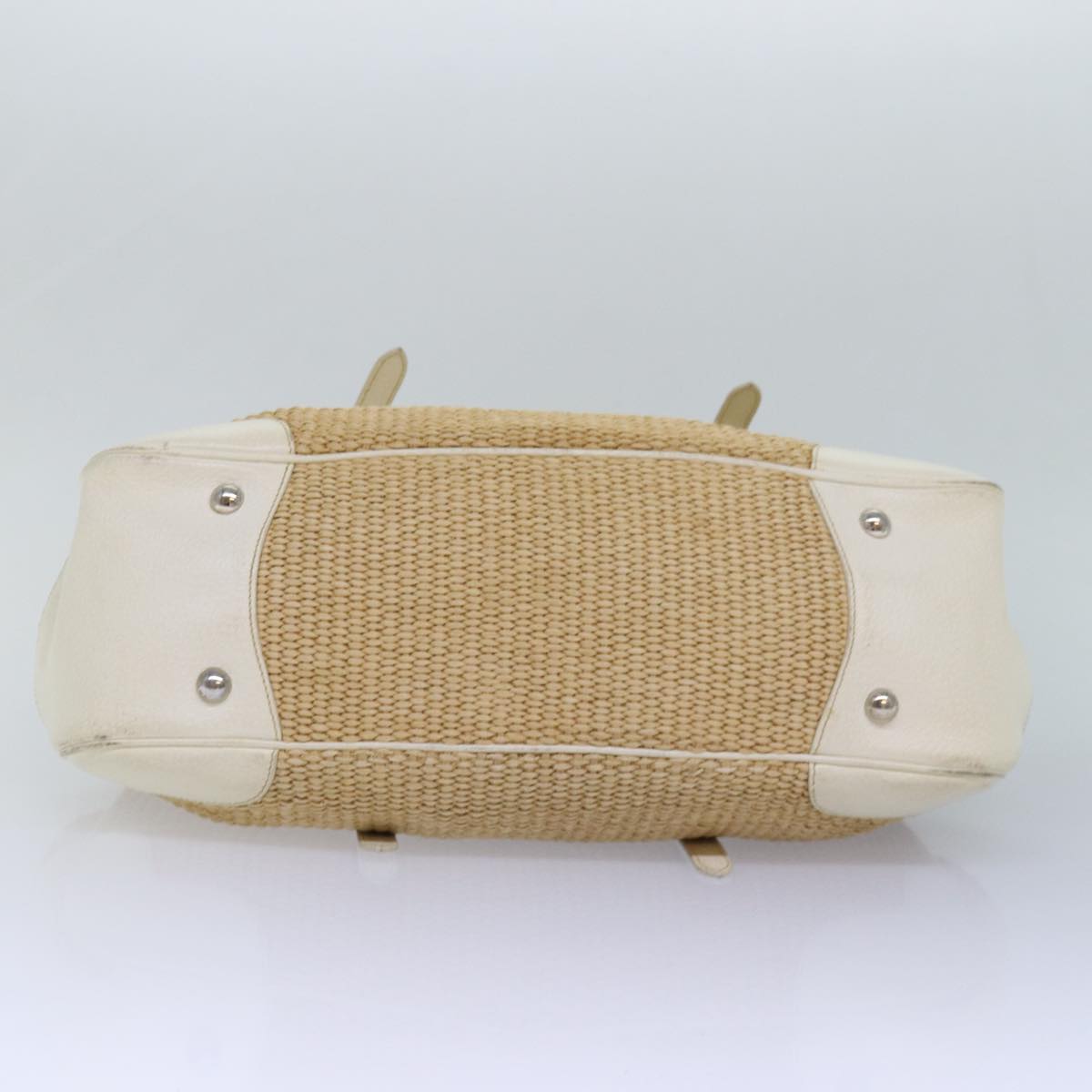 PRADA Hand Bag Straw Beige Auth ar12199