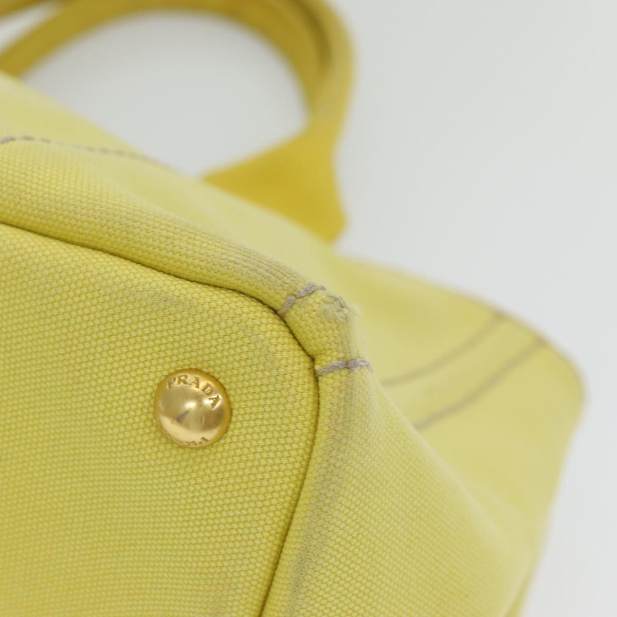 PRADA Canapa MM Hand Bag Canvas Yellow Auth ar12201