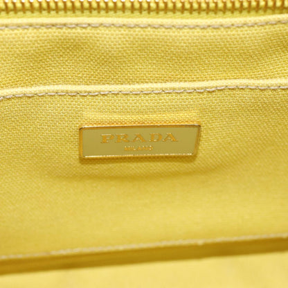 PRADA Canapa MM Hand Bag Canvas Yellow Auth ar12201