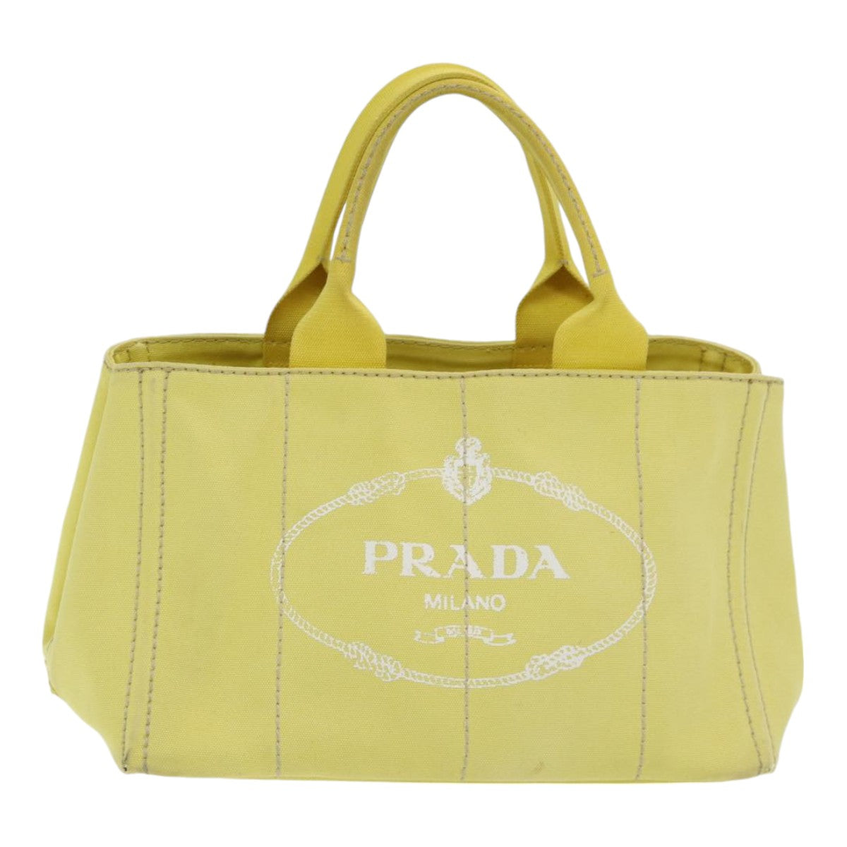 PRADA Canapa MM Hand Bag Canvas Yellow Auth ar12201