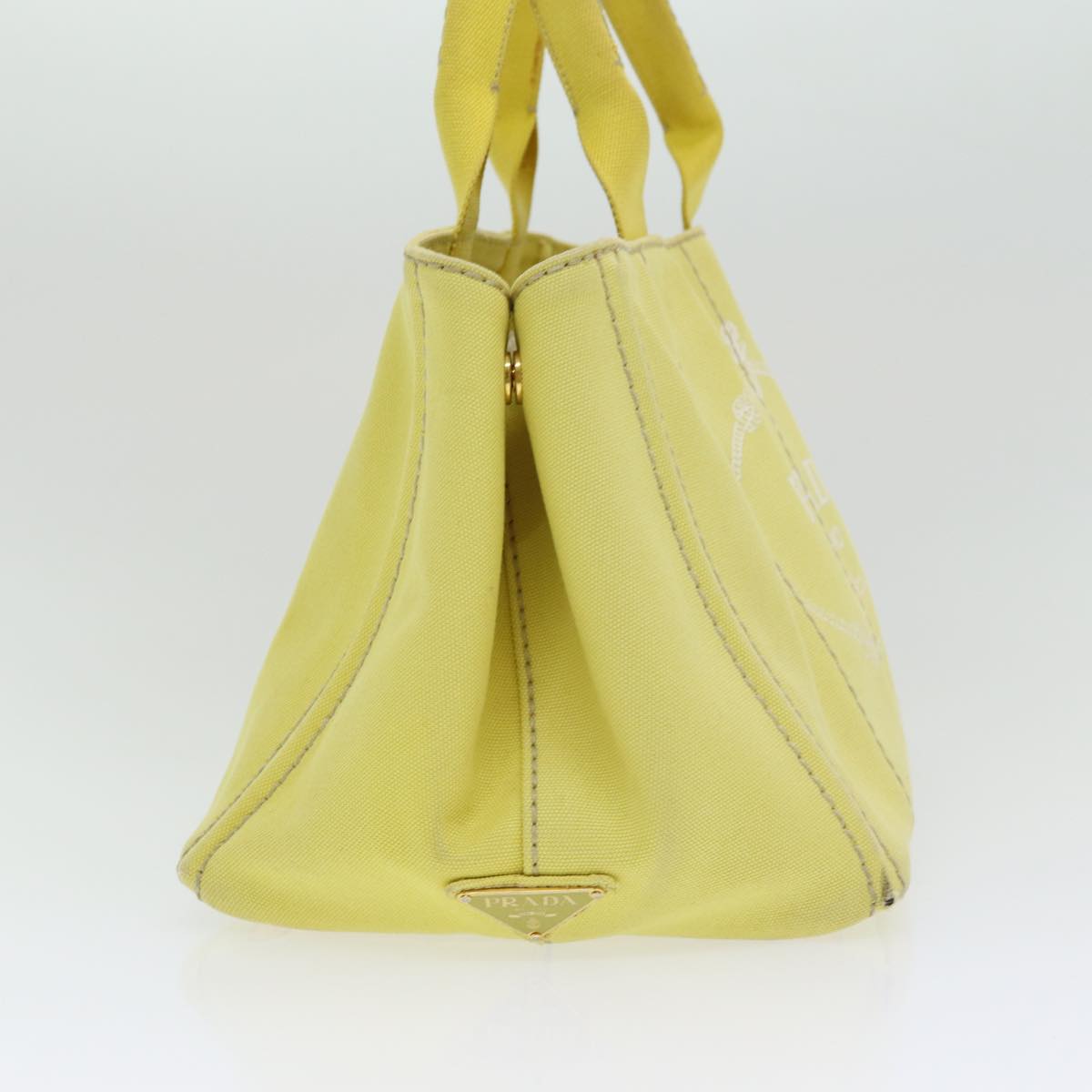 PRADA Canapa MM Hand Bag Canvas Yellow Auth ar12201