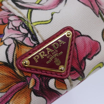 PRADA Flower Pattern Canapa PM Hand Bag Canvas 2way Multicolor Auth ar12288