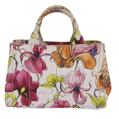 PRADA Flower Pattern Canapa PM Hand Bag Canvas 2way Multicolor Auth ar12288