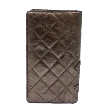 Chanel Cambon Line Wallet Leather Gold Tone Silver CC Auth ar