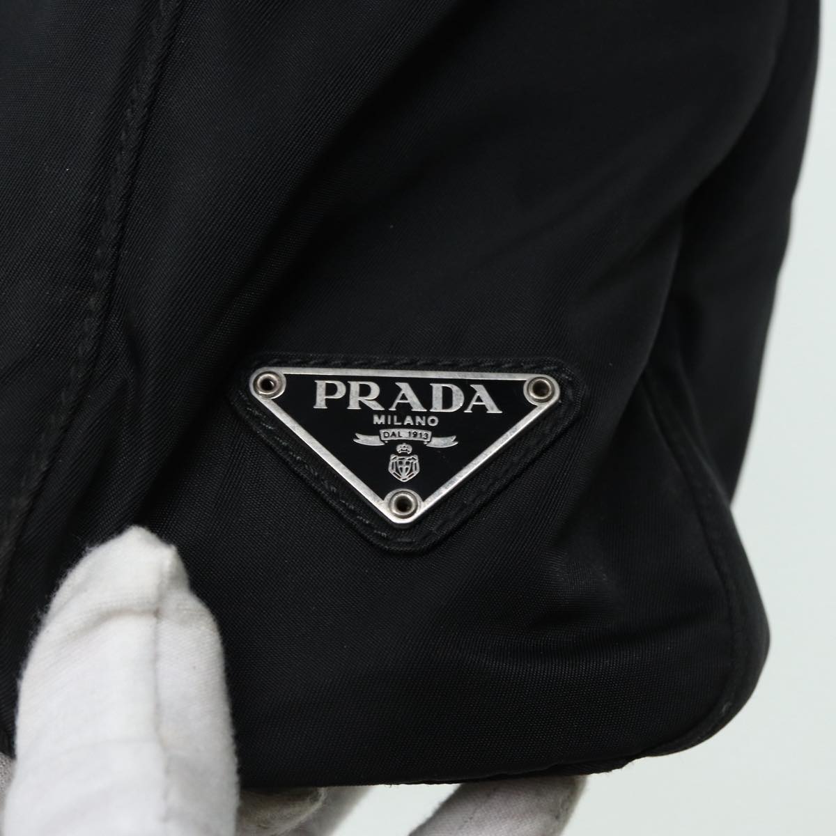 PRADA Hand Bag Nylon Black Silver Auth ar12363