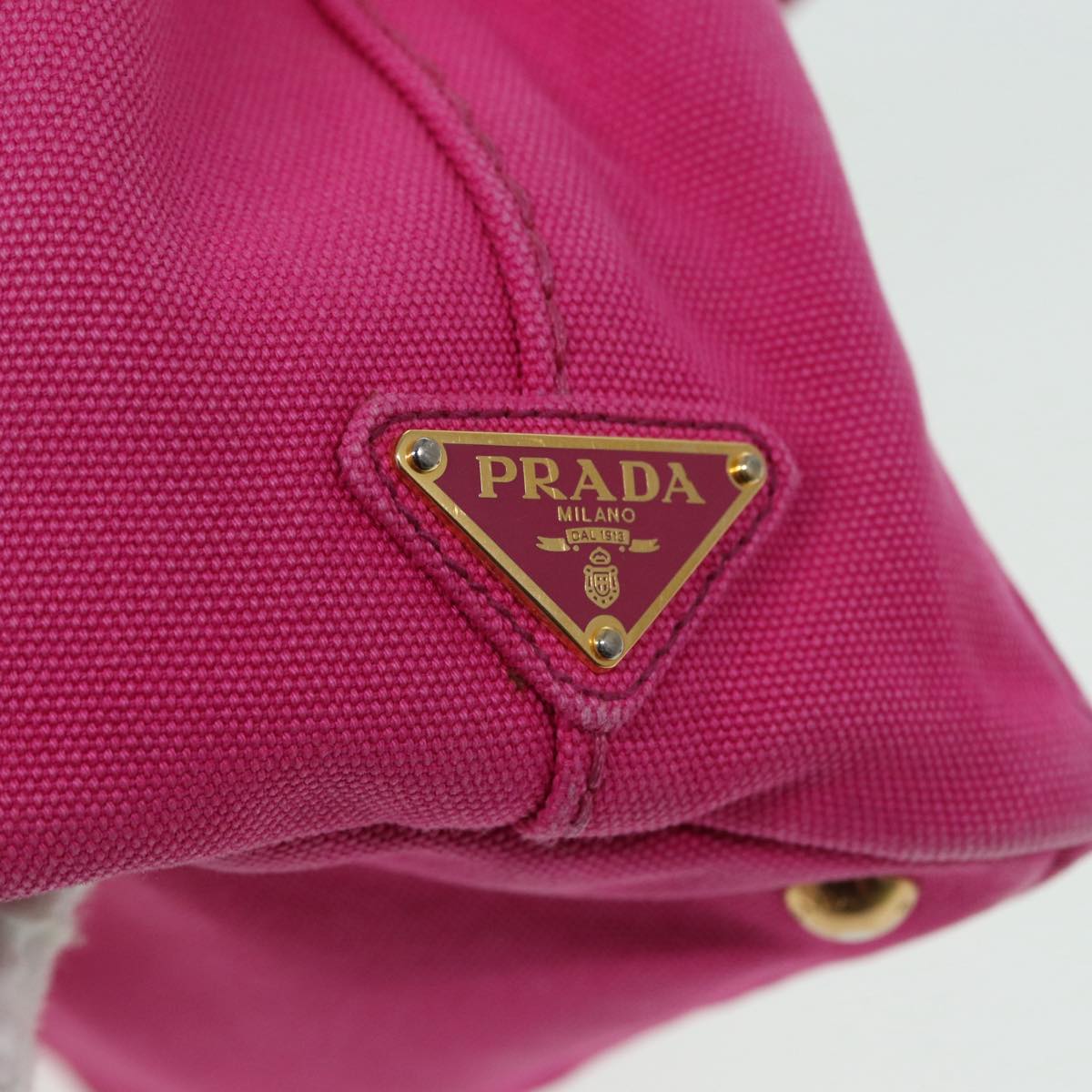 PRADA Canapa PM Hand Bag Canvas 2way Pink Gold Auth ar12364