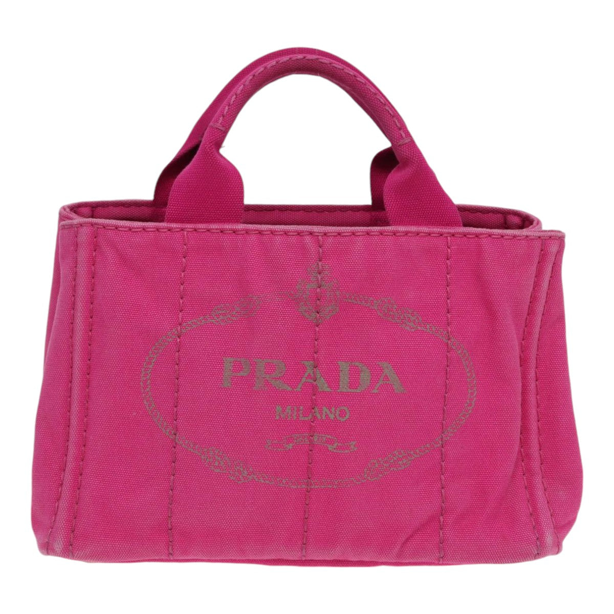 PRADA Canapa PM Hand Bag Canvas 2way Pink Gold Auth ar12364