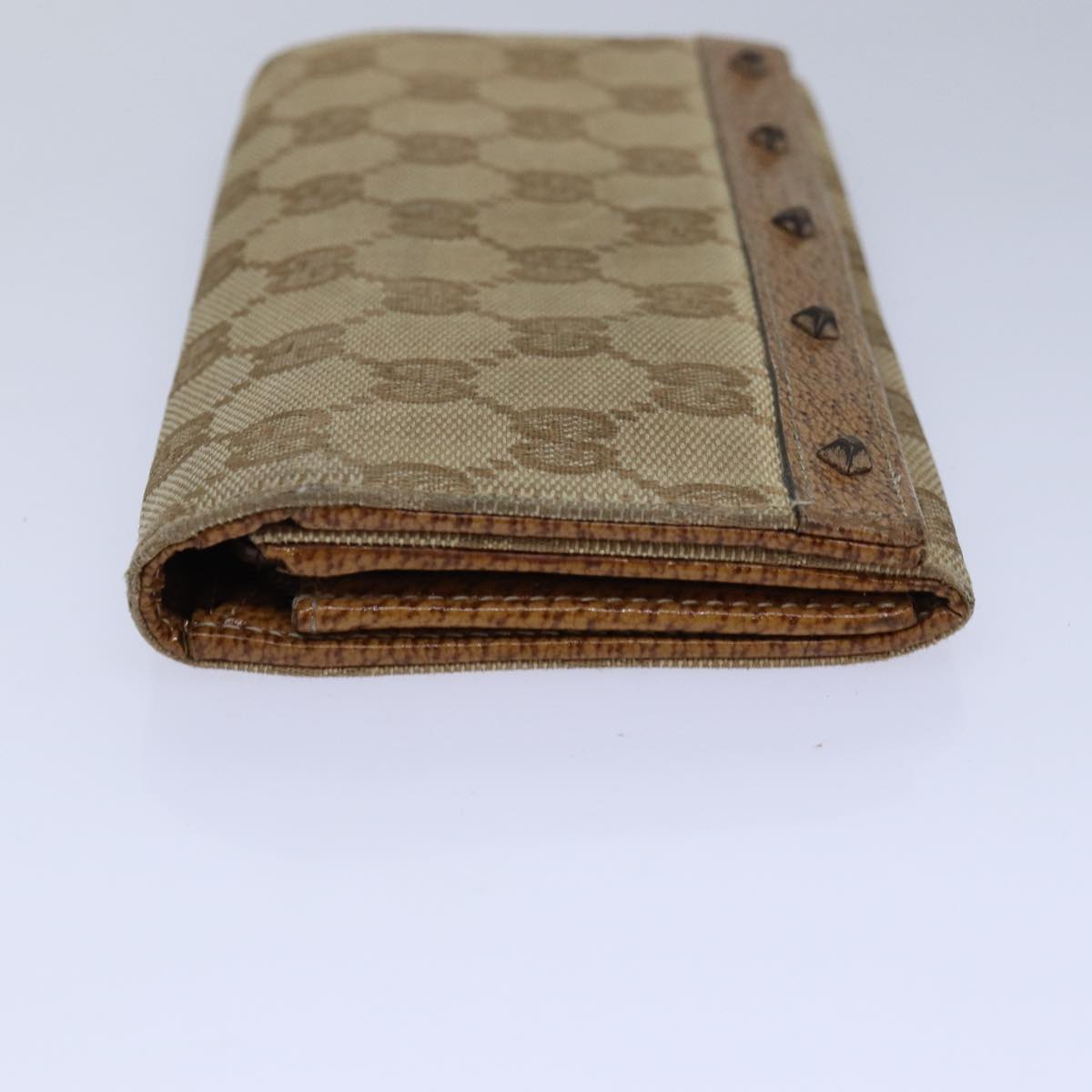 GUCCI GG Canvas Long Wallet Beige Auth ar12451