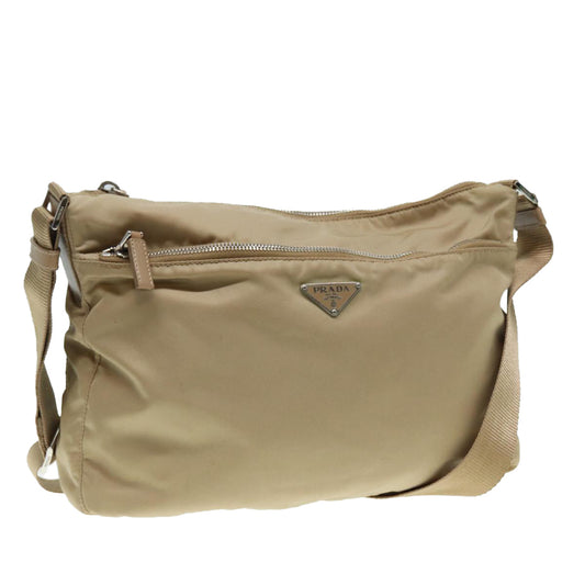 PRADA Shoulder Bag Nylon Beige Silver Auth ar12464