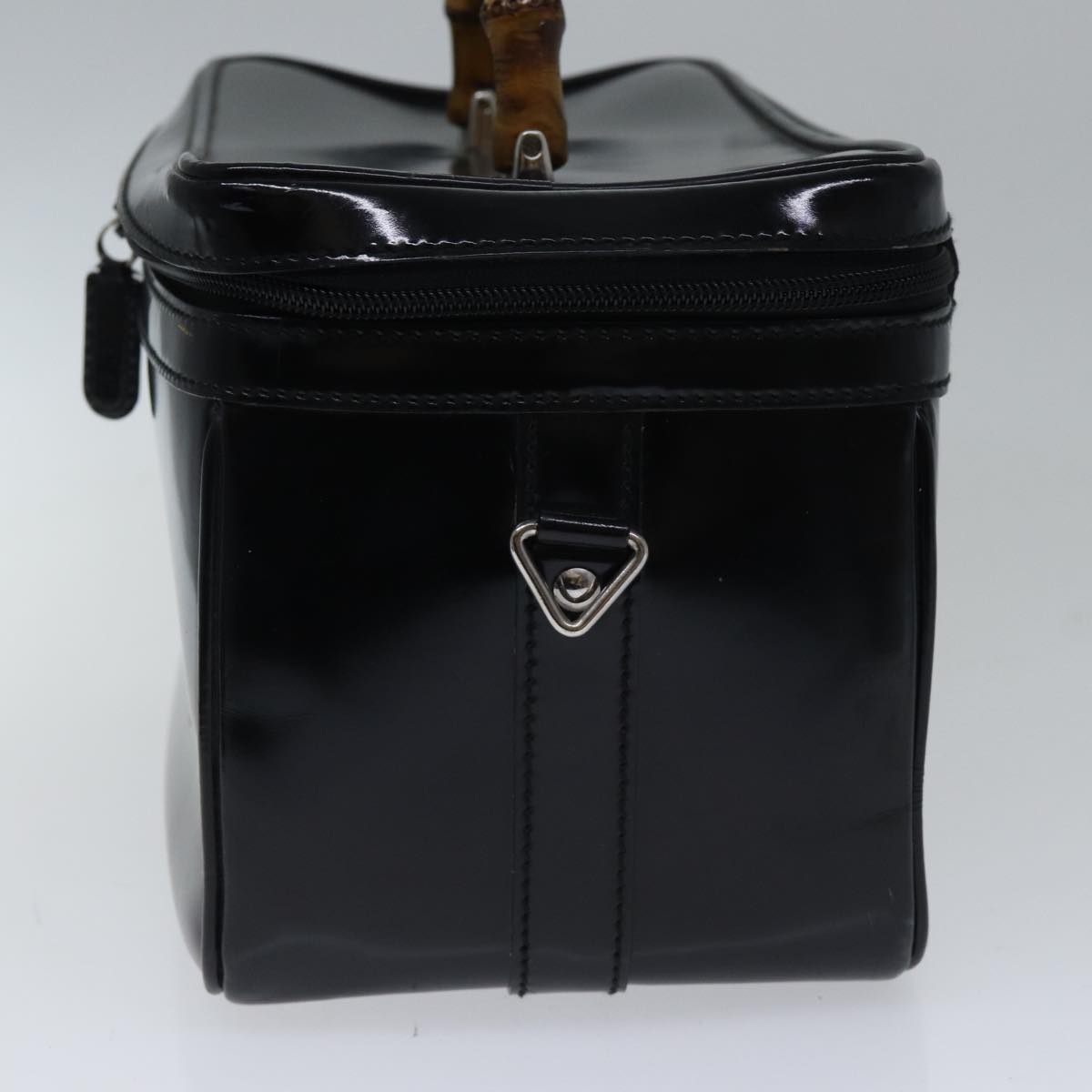 GUCCI Bamboo Vanity Hand Bag Patent 2way Black Silver 013 122 2491 Auth ar12527