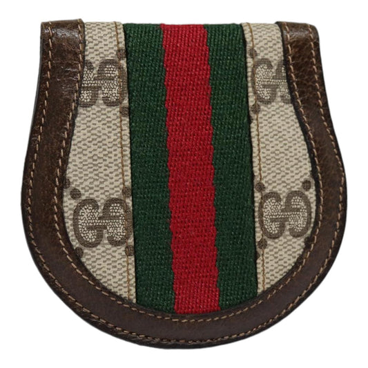 GUCCI GG Supreme Web Sherry Line Coin Purse PVC Beige Red Green Auth ar12530