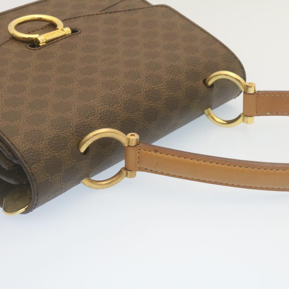 Celine Macadam Canvas Hand Bag PVC Leather Brown  ar6568