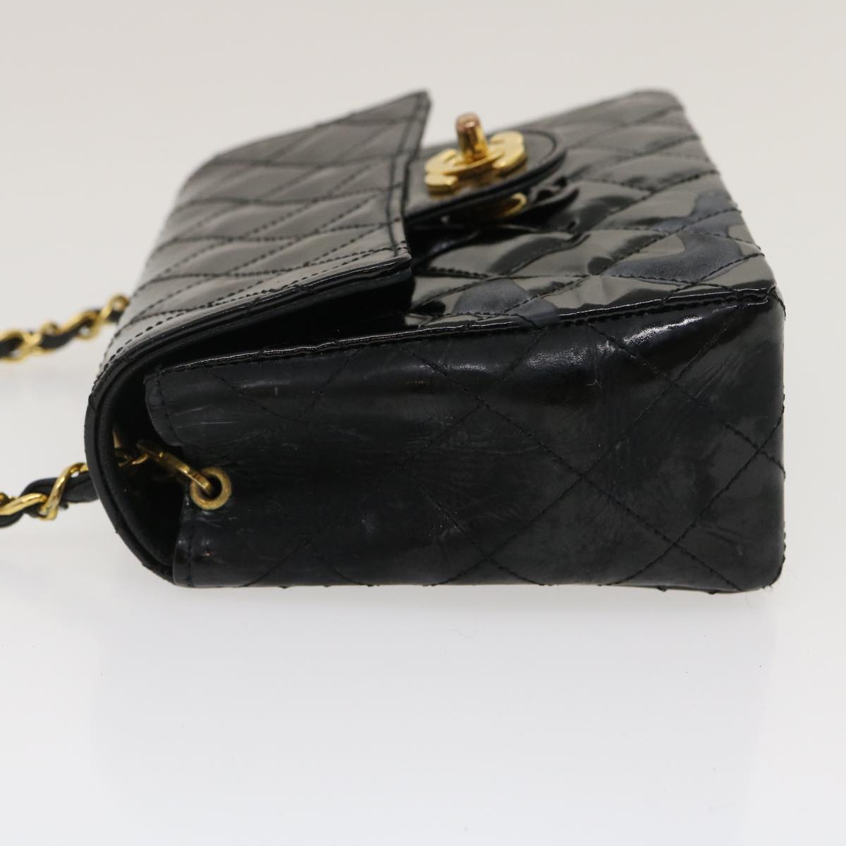 CHANEL Mini Matelasse Chain Flap Shoulder Bag Enamel Black Gold CC  ar6839A