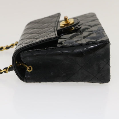 CHANEL Mini Matelasse Chain Flap Shoulder Bag Enamel Black Gold CC  ar6839A