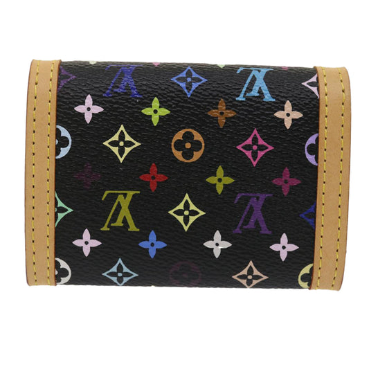 LOUIS VUITTON Multicolor Porte Monnaie Plat Coin Purse Black M92656 Auth ar6950