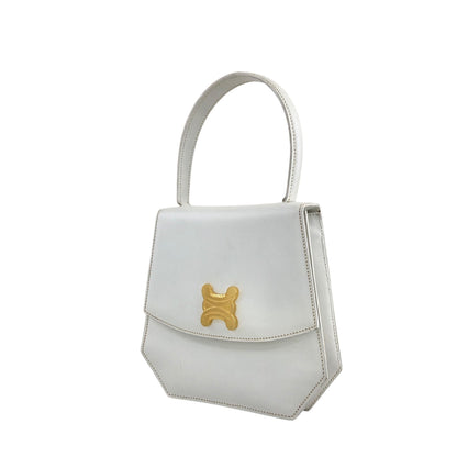 CELINE Triomphe Top Handle Handbag White Vintage 33tdem