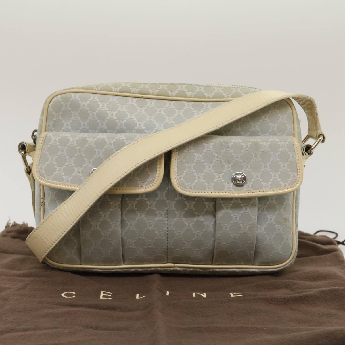 Celine Macadam Canvas Shoulder Bag Light Blue  ar7070