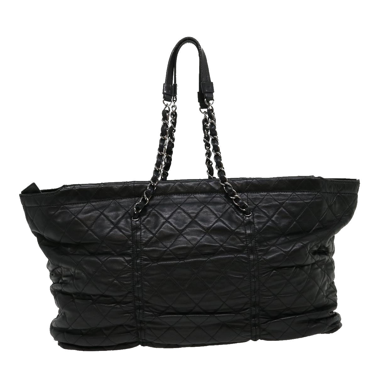 CHANEL Chain Matelasse Tote Bag Lamb Skin Black CC Auth ar7246A