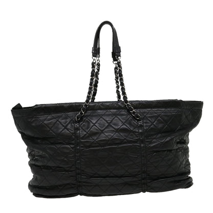 CHANEL Chain Matelasse Tote Bag Lamb Skin Black CC Auth ar7246A