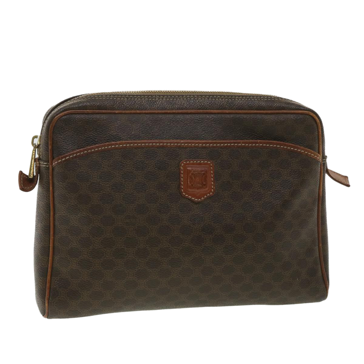 Celine Macadam Canvas Clutch Bag PVC Leather Brown  ar8568