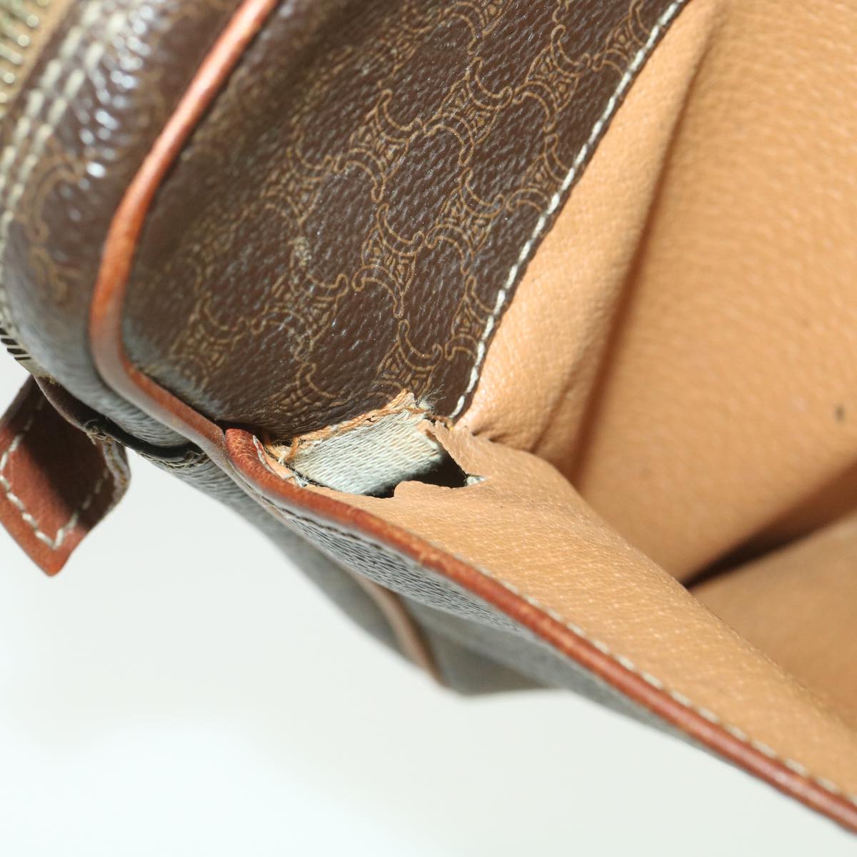 Celine Macadam Canvas Clutch Bag PVC Leather Brown  ar8568