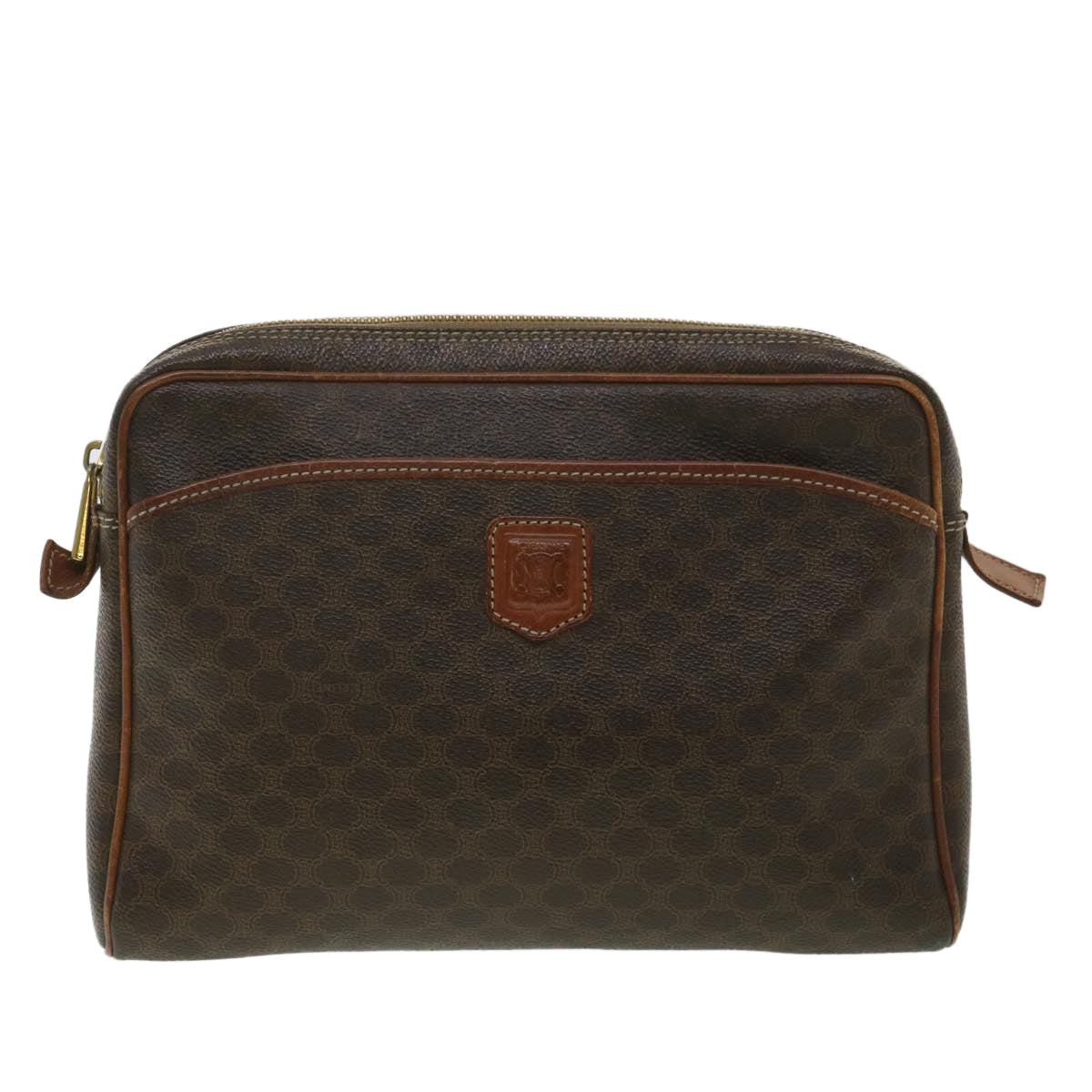 Celine Macadam Canvas Clutch Bag PVC Leather Brown  ar8568
