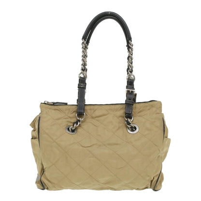 Prada Quilted Chain Shoulder Bag Nylon Beige  ar8728