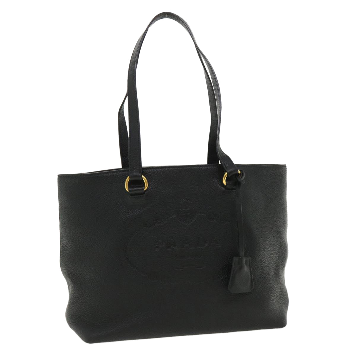 PRADA Tote Bag Leather Black Auth ar8792