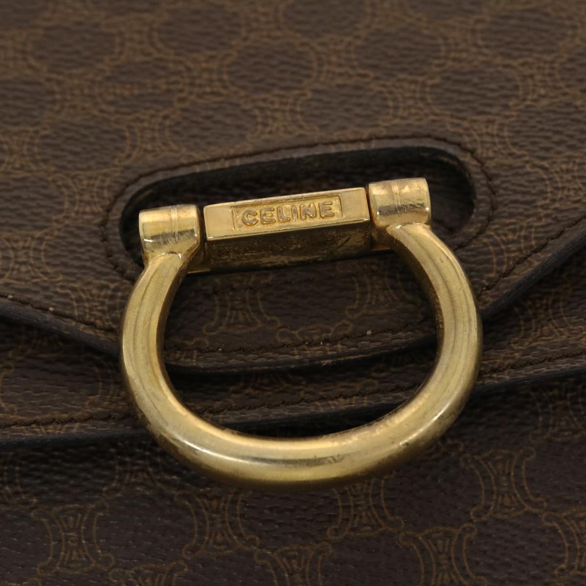 Celine Macadam Canvas Hand Bag PVC Leather Brown  ar9218