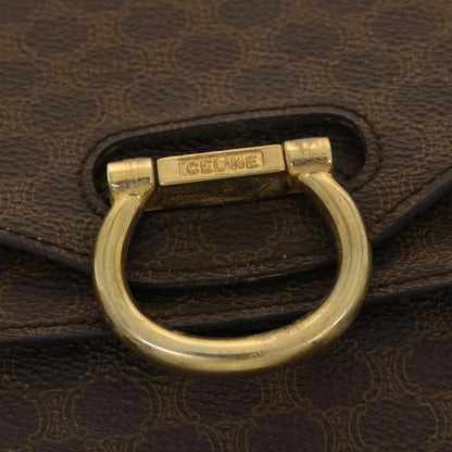Celine Macadam Canvas Hand Bag PVC Leather Brown  ar9218