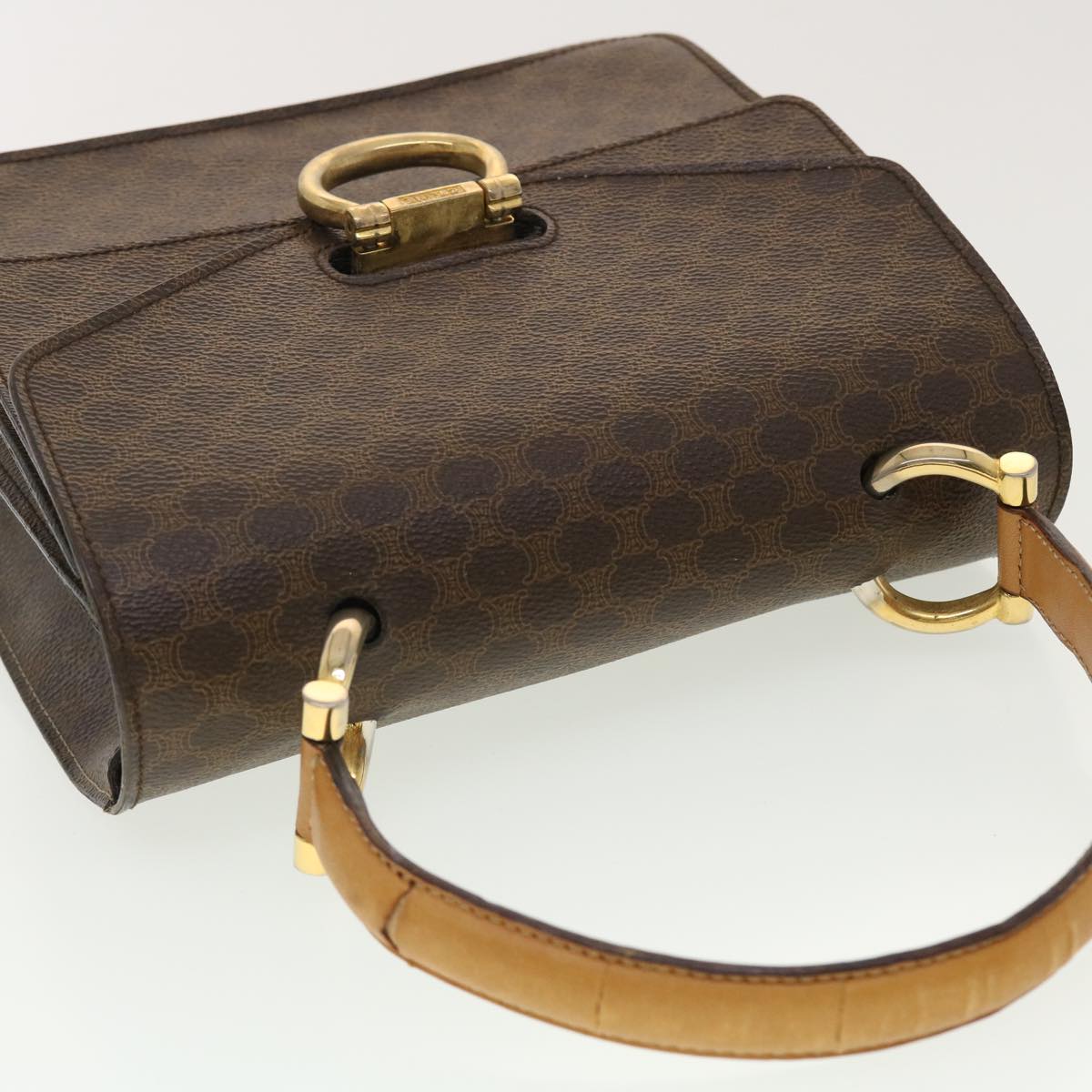 Celine Macadam Canvas Hand Bag PVC Leather Brown  ar9218