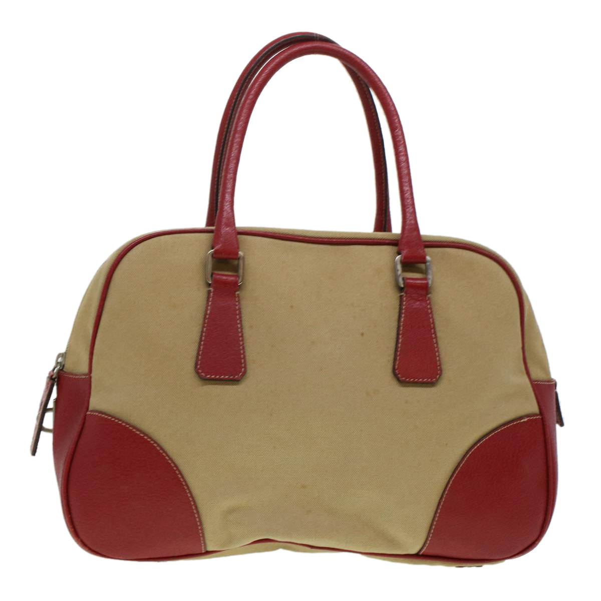 Prada Shoulder Bag Canvas Leather Beige Red  ar9627