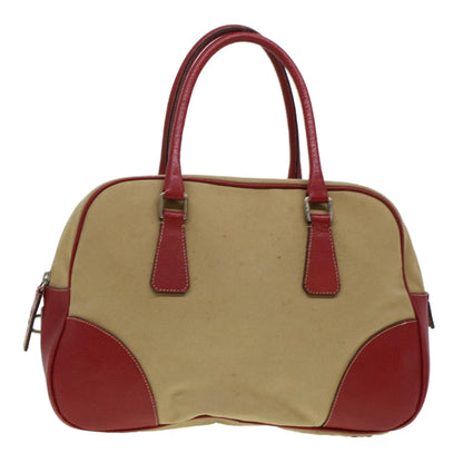 Prada Shoulder Bag Canvas Leather Beige Red  ar9627