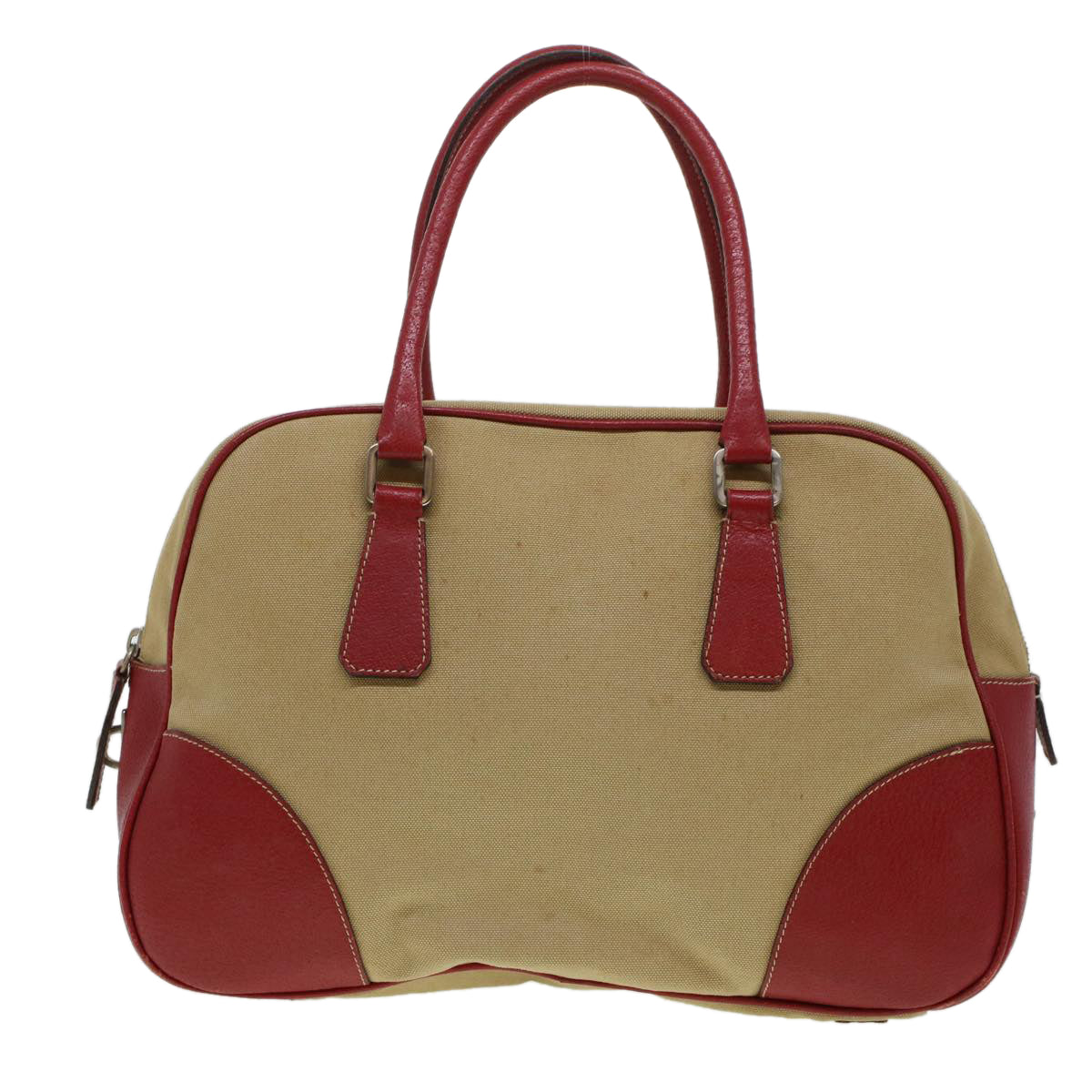 Prada Shoulder Bag Canvas Leather Beige Red  ar9627