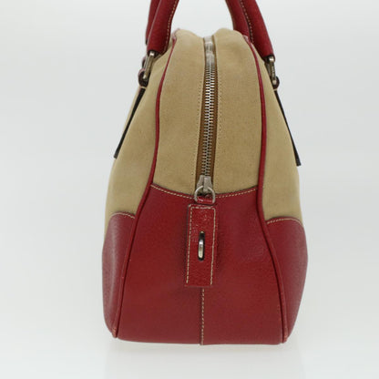 Prada Shoulder Bag Canvas Leather Beige Red  ar9627