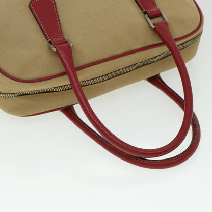 Prada Shoulder Bag Canvas Leather Beige Red  ar9627