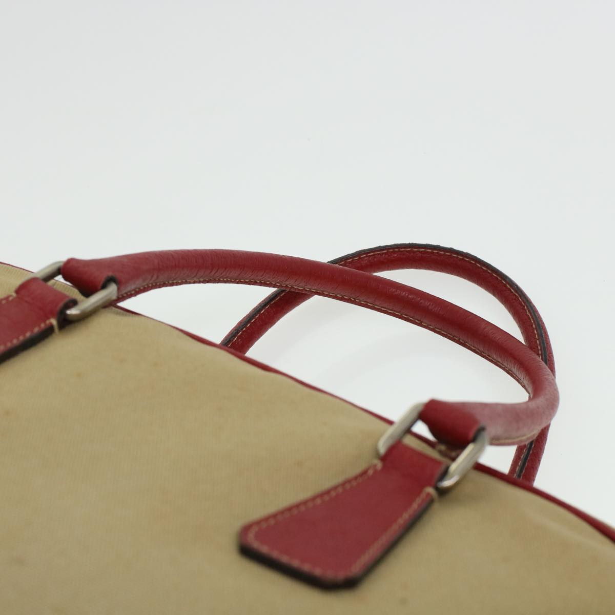 Prada Shoulder Bag Canvas Leather Beige Red  ar9627