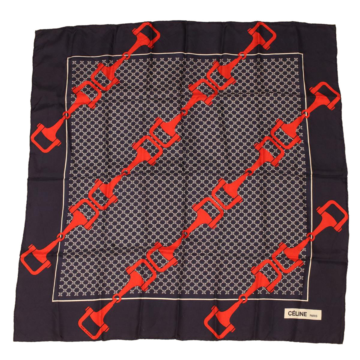 Celine Macadam Canvas Scarf Silk Navy Red  ar9644